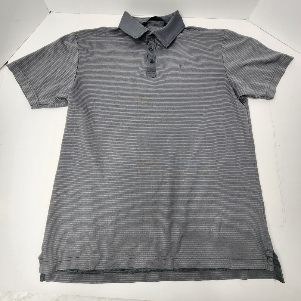 Travis Mathew Men's Medium Golf Polo Shirt Gray Small Striped Logo